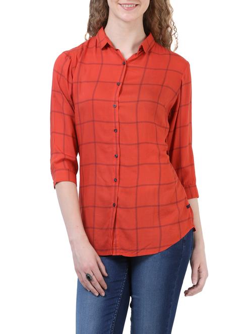 red checkered viscose regular shirt - 14042850 - Very Small Image - 1