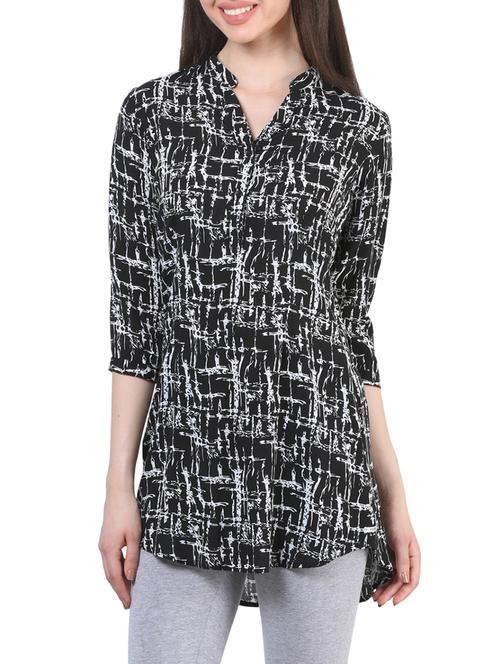 black printed viscose regular tunic - 14042855 - Very Small Image - 1