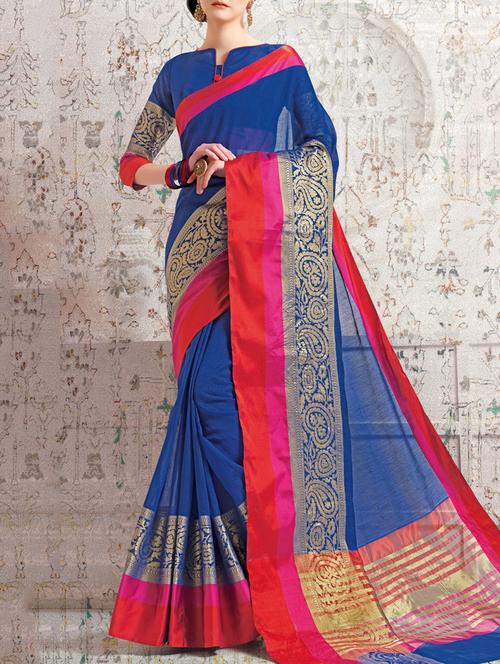blue art silk bordered saree with blouse - 14043239 - Very Small Image - 1