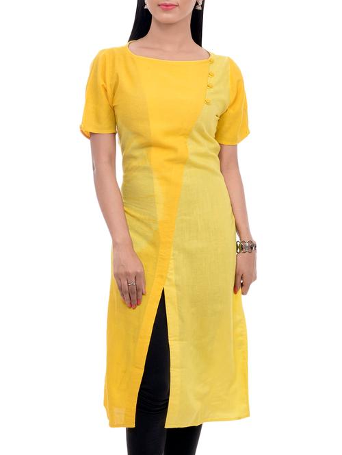 yellow cotton a-line kurta - 14043308 - Very Small Image - 1