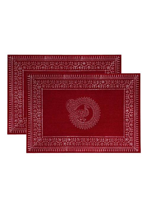 hand block printed laminated jute peacock pattern table placemats by rajrang - 14043340 - Very Small Image - 1