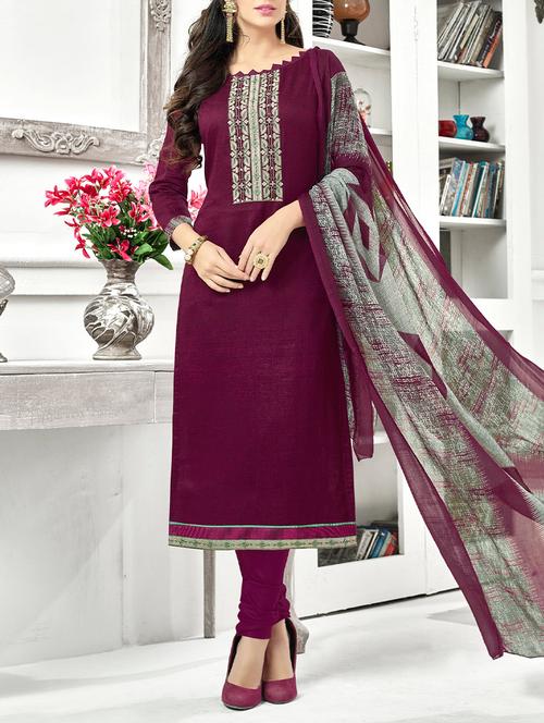 purple rayon unstitched suit - 14044269 - Very Small Image - 1