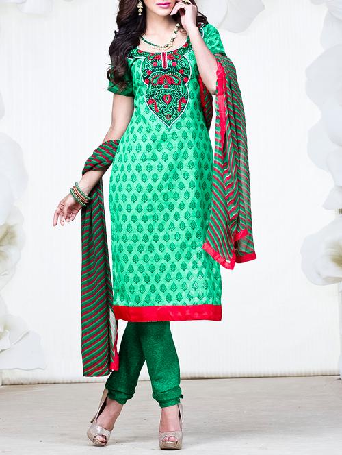 green cotton printed dress material - 14044761 - Very Small Image - 1