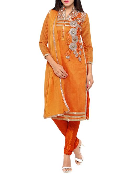 orange chanderi cotton dress material - 14044801 - Very Small Image - 1