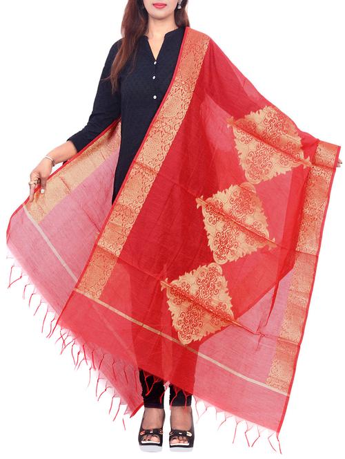 red woven dupatta - 14044882 - Very Small Image - 1