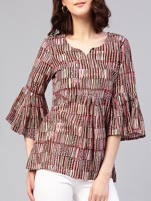 multicolored printed cotton regular tunic - 14046560 - Very Small Image - 1