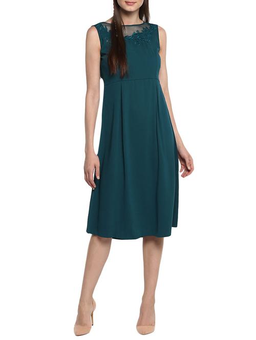 teal embroidered a-line dress - 14046871 - Very Small Image - 1