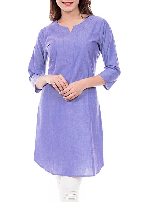 blue denim a-line kurta - 14047447 - Very Small Image - 1