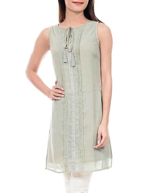 tie up neck pin tuck detail tunic - 14047453 - Very Small Image - 1