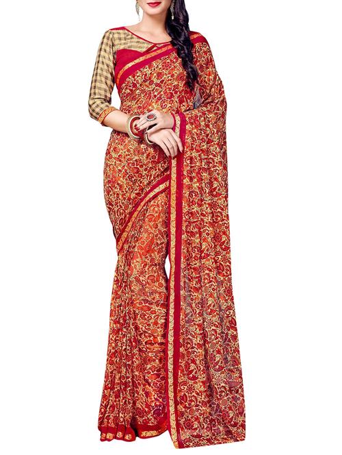 multicolour faux georgette printed saree with blouse - 14047824 - Very Small Image - 1
