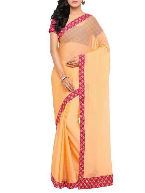 peach chiffon bordered saree with blouse - 14047930 - Very Small Image - 1