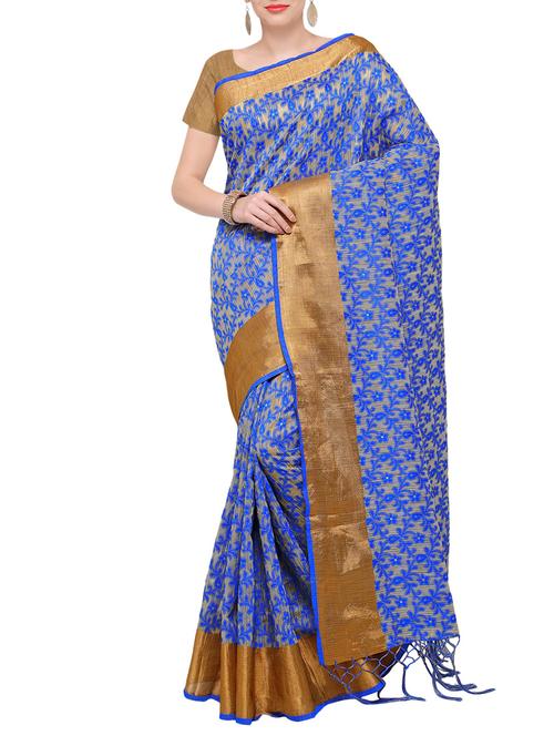 floral woven saree with blouse - 14049004 - Very Small Image - 1