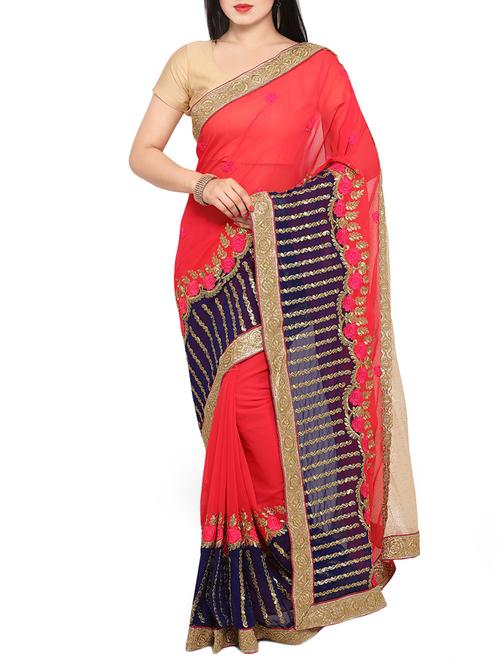 pink embroidered georgette saree with blouse - 14049847 - Very Small Image - 1