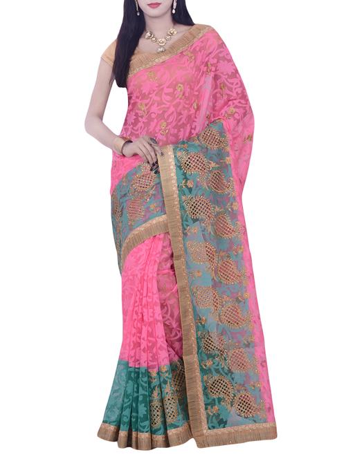 pink woven saree with blouse - 14049894 - Very Small Image - 1