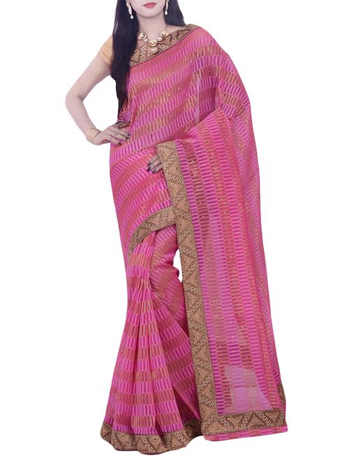 pink woven saree with blouse - 14049900 - Very Small Image - 1