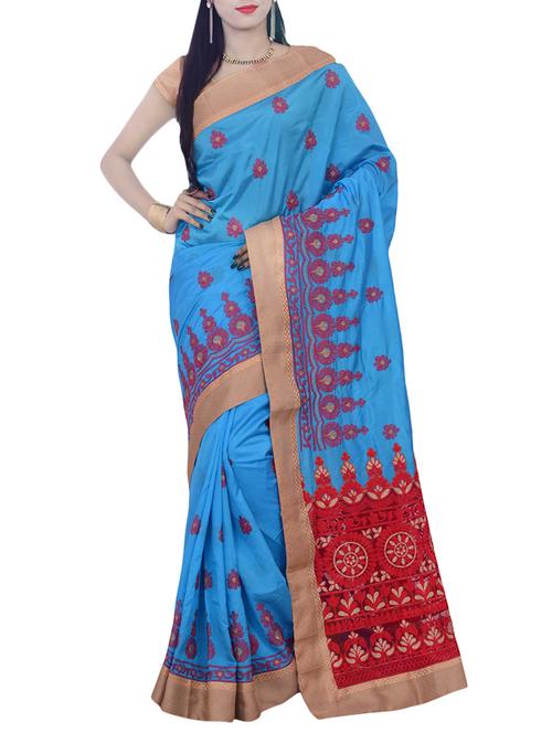 sky blue embroidered saree with blouse - 14049913 - Very Small Image - 1