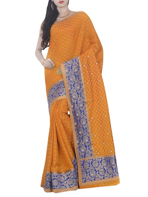 mustard woven saree with blouse - 14049929 - Very Small Image - 1