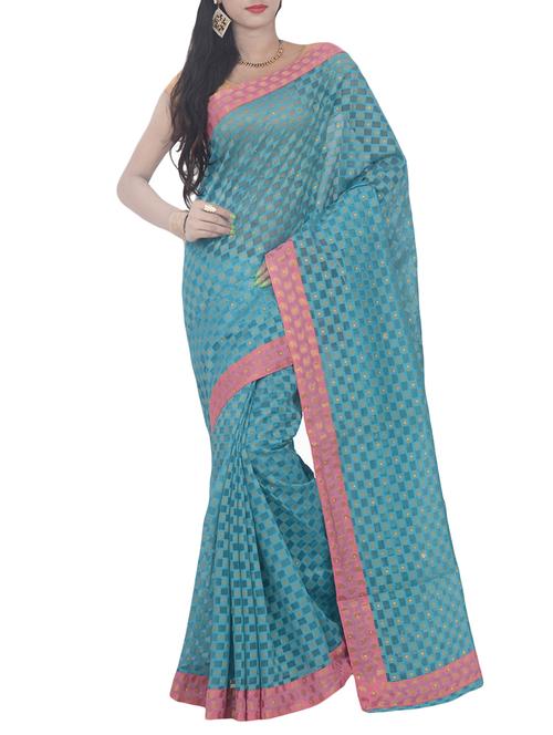 sky blue art silk saree with blouse - 14049932 - Very Small Image - 1
