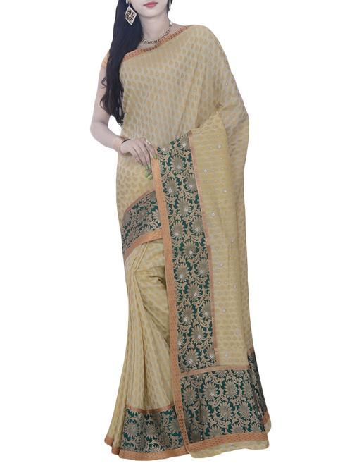 beige woven saree with blouse - 14049938 - Very Small Image - 1