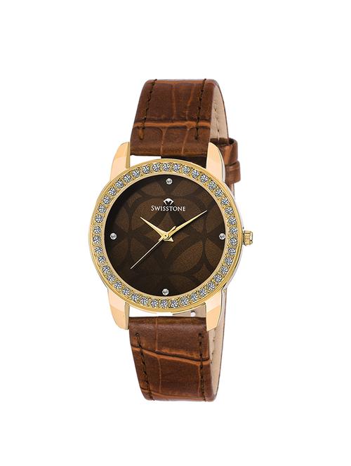 swisstone jewels-lr213 brown leather strap wrist watch for women - 14054797 - Very Small Image - 1