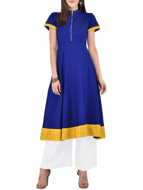 blue cotton flared solidkurta - 14055316 - Very Small Image - 1