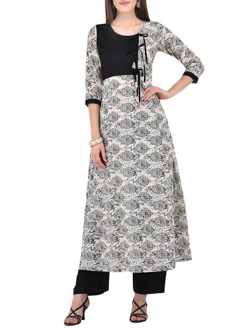 off white cotton flared kurta - 14055321 - Very Small Image - 1