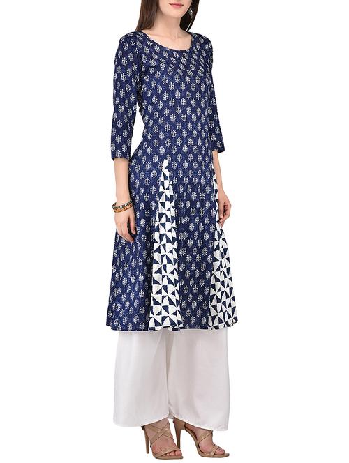 indigo a-line kurta - 14055331 - Very Small Image - 1
