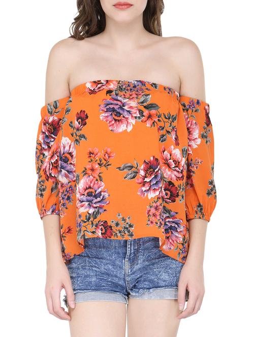 floral print orange poly georgette top - 14055340 - Very Small Image - 1