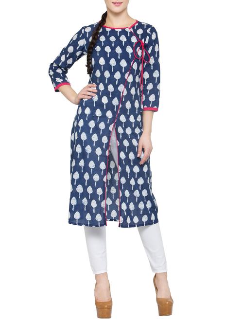 indigo cotton angrakha kurta - 14062057 - Very Small Image - 1