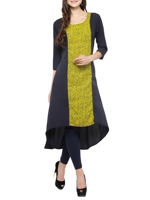 multicolored poly crepe high low kurta - 14062075 - Very Small Image - 1