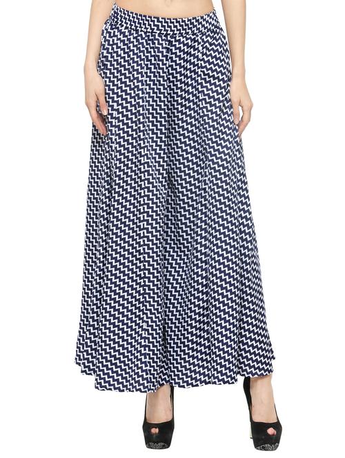 navy blue crepe flared palazzo - 14062178 - Very Small Image - 1