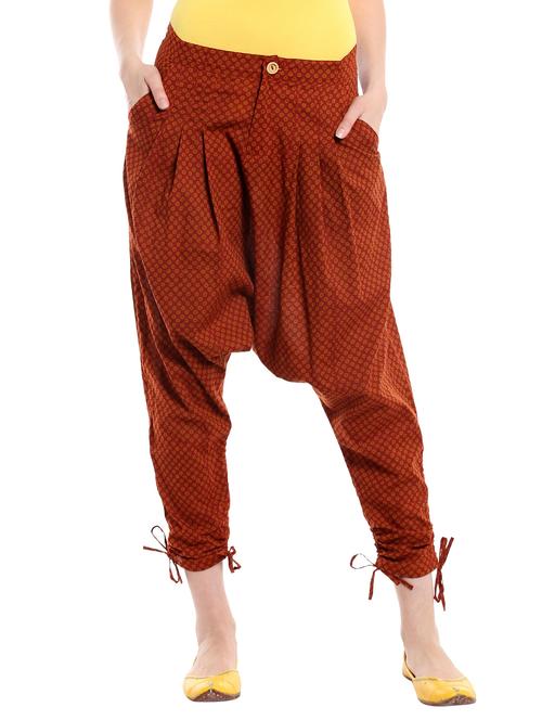 brown cotton harem pant - 14062599 - Very Small Image - 1