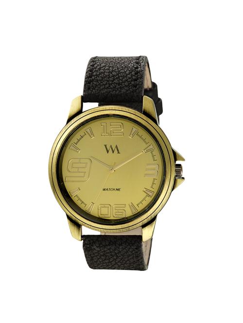 watch me gold dial black leather strap watch wmal-268 - 14064612 - Very Small Image - 1