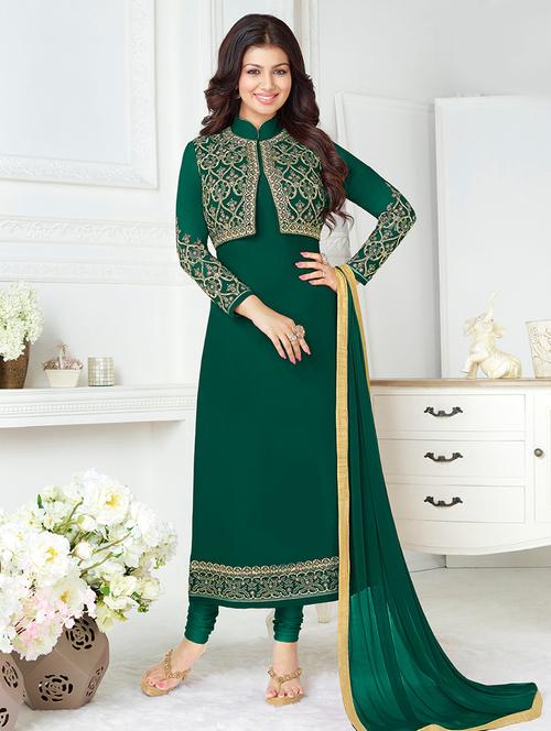 embroidered unstitched churidaar suit - 14068551 - Very Small Image - 1