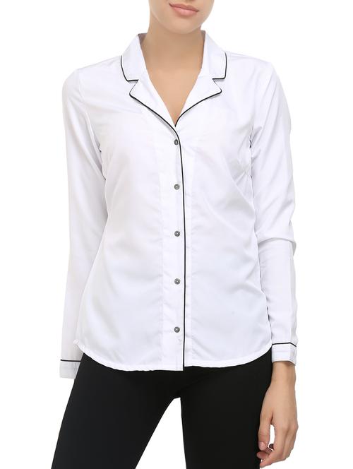 white poly crepe pajama shirt - 14068935 - Very Small Image - 1