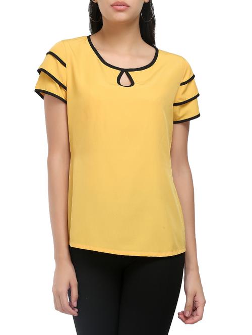 solid yellow poly crepe top - 14068948 - Very Small Image - 1