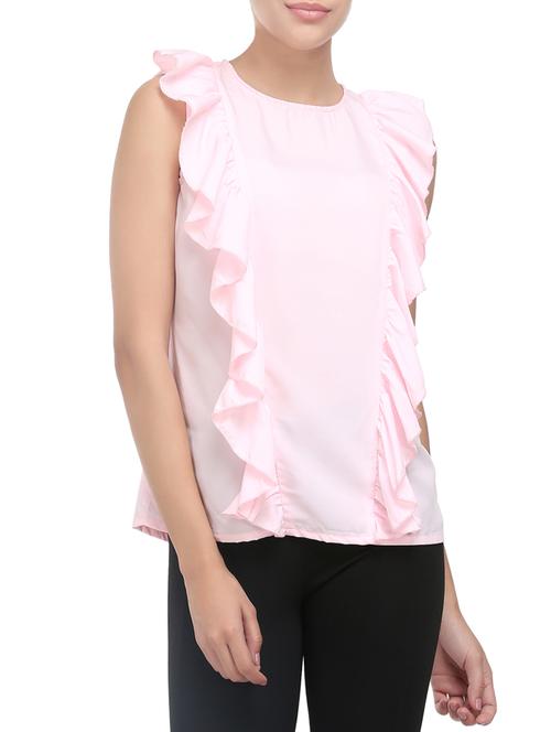 light pink poly crepe ruffle top - 14068960 - Very Small Image - 1