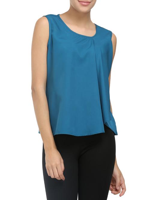 blue poly crepe layered top - 14068961 - Very Small Image - 1