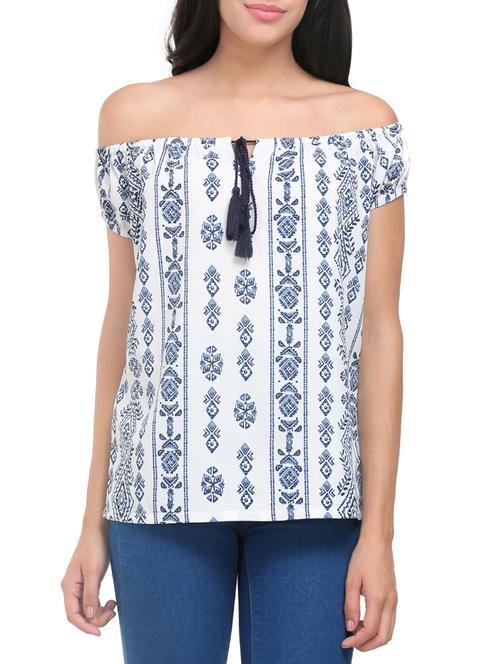 white printed poly crepe top - 14068968 - Very Small Image - 1