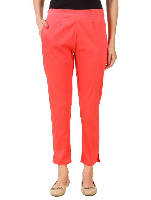 coral cotton lycra cigarette trouser - 14070674 - Very Small Image - 1