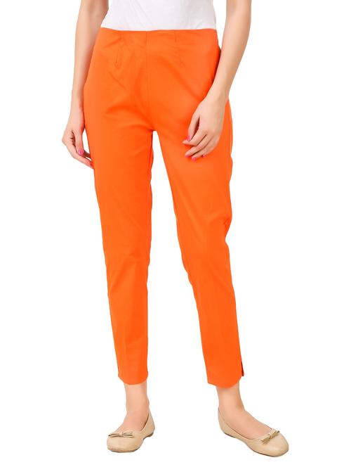 orange cotton lycra cigarette trouser - 14070676 - Very Small Image - 1