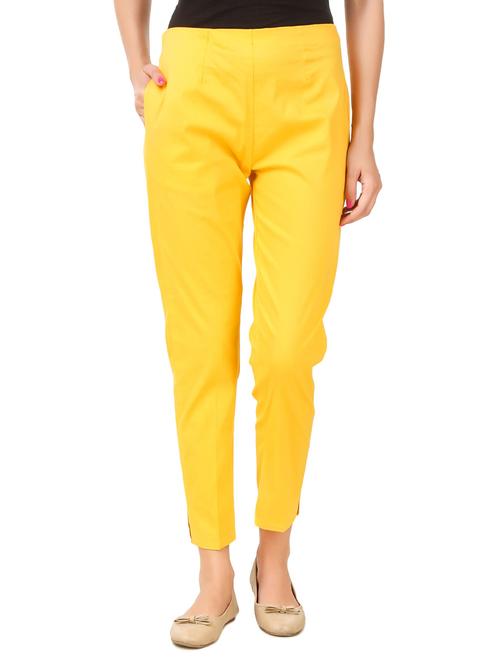 yellow cotton lycra cigarette pants - 14070680 - Very Small Image - 1