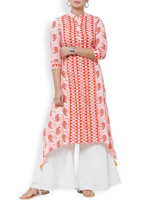 orange cotton high low kurta - 14073665 - Very Small Image - 1