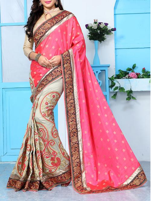 pink silk half and half saree with blouse - 14075184 - Very Small Image - 1