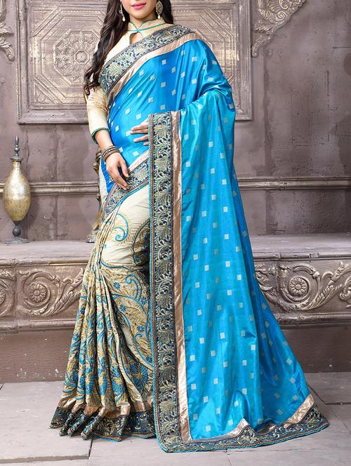 blue silk embroidered saree with blouse - 14075187 - Very Small Image - 1