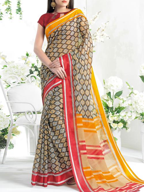 multicolored printed cotton blend saree with blouse - 14075948 - Very Small Image - 1