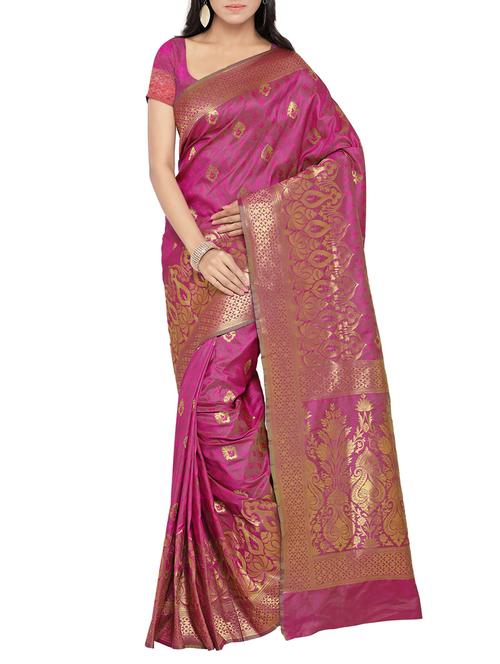 pink art silk woven saree with blouse - 14075986 - Very Small Image - 1