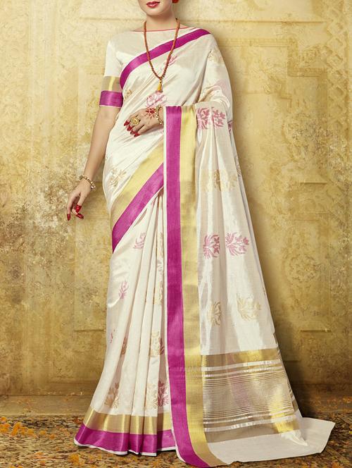 cream art silk printed saree with blouse - 14075997 - Very Small Image - 1