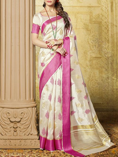 cream art silk woven saree with blouse - 14075998 - Very Small Image - 1