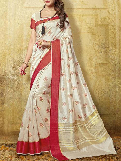cream art silk printed saree with blouse - 14076000 - Very Small Image - 1